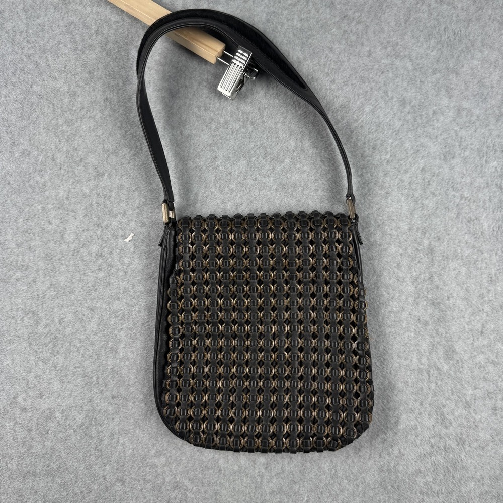 Francesco Biasia Shoulder Bag Womens Black Leather Purse Woven Rings Boho 9 x 8
